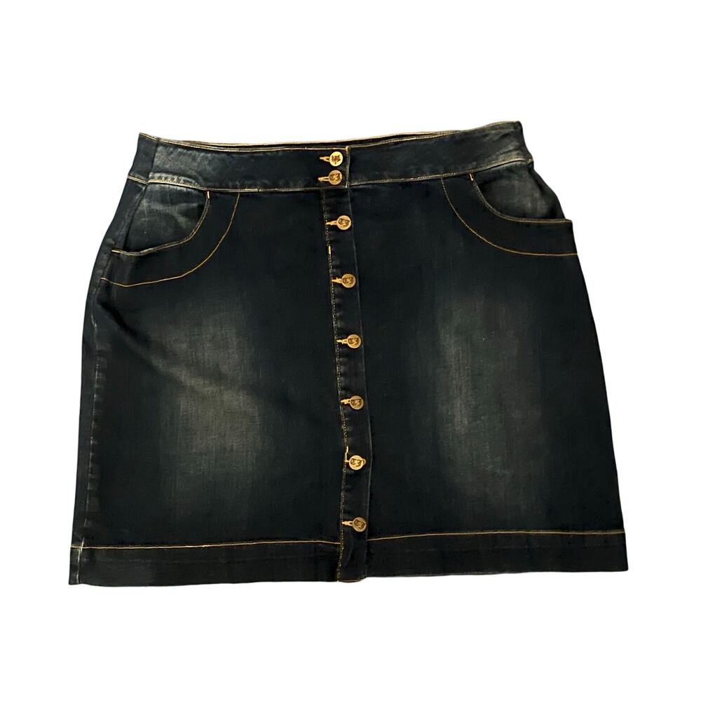 Joules Denim Skirt Womens Size 16 EU20 Button Front Dark Wash Mid Rise Stretch
